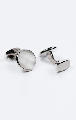 Silver Coloured Mother of Pearl Circle Cufflinks