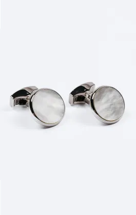 Silver Coloured Mother of Pearl Circle Cufflinks