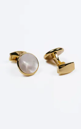 Gold Coloured Mother of Pearl Circle Cufflinks