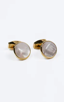 Gold Coloured Mother of Pearl Circle Cufflinks