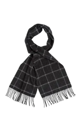 Grey Check Brushed Wool Scarf