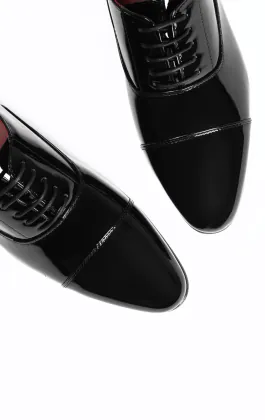 Black Patent Plain Oxford Toecap Shoes