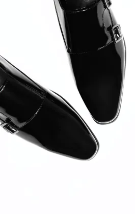 Dobell Black Patent Double Monk Dress Shoes
