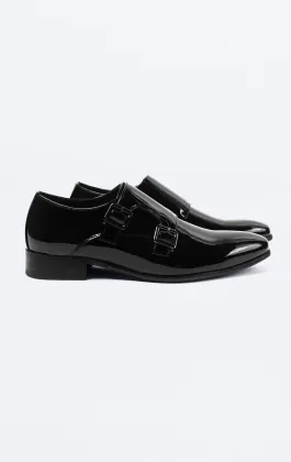 Dobell Black Patent Double Monk Dress Shoes