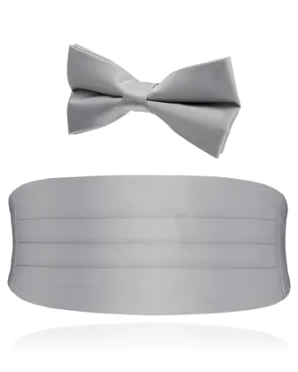 Boys Silver Cummerbund & Bow Tie Set