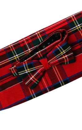 Dobell Red Tartan Cummerbund & Pre-Tied Bow Tie Set