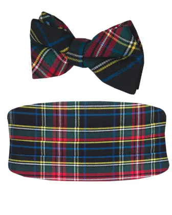 Dobell Green Tartan Cummerbund & Pre-Tied Bow Tie Set