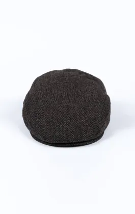 Grey Herringbone Tweed Flat Cap
