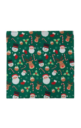 Santa & Friends Green Christmas Handkerchief