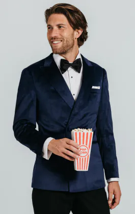 Double Breasted Navy Velvet Jacket