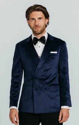 Double Breasted Navy Velvet Jacket