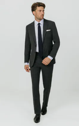 Charcoal Windowpane Check Suit Jacket