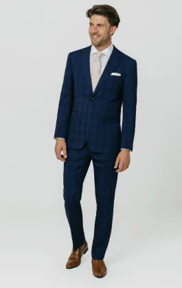 Royal Blue Shadow Check Suit Jacket