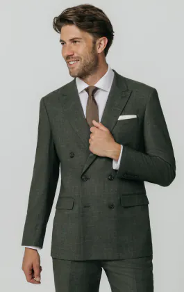 Green Weave Double Breasted Suit Jacket