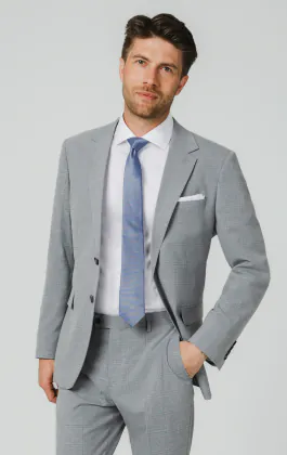 Light Grey & Blue Check Suit Jacket
