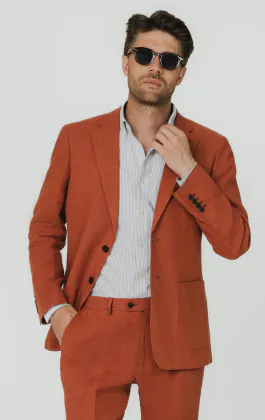 Burnt Orange Pure Linen Suit Jacket