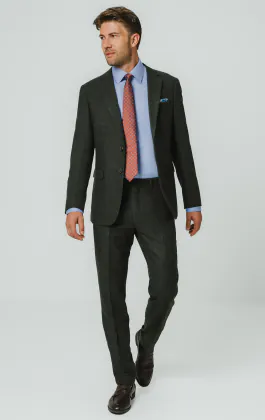 Dark Green Herringbone Tweed Suit Jacket