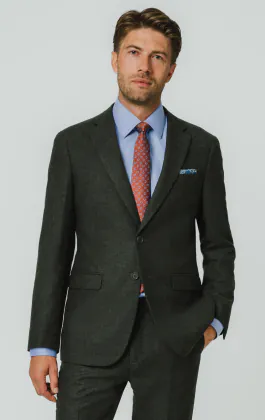 Dark Green Herringbone Tweed Suit Jacket