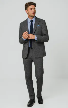 Grey Herringbone Tweed Suit Jacket