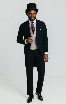 Dobell Navy Herringbone Morning Suit with Matching Trousers