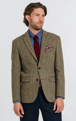 Harris Tweed Green Herringbone Windowpane Check Tweed Jacket