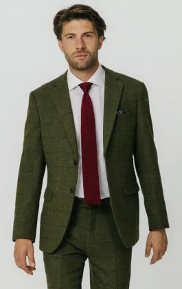 Green Windowpane Check Tweed Jacket