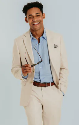 Cream Linen Slim Fit Suit Jacket