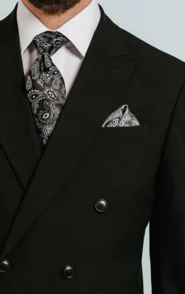 Black Double Breasted Suit Jacket with Peak Lapel