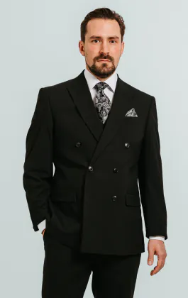 Black Double Breasted Suit Jacket with Peak Lapel
