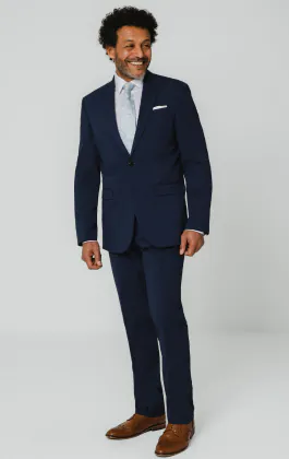 Blue Suit Jacket with Peak Lapel