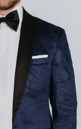 Navy Paisley Velvet Tuxedo Jacket