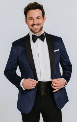 Navy Paisley Velvet Tuxedo Jacket