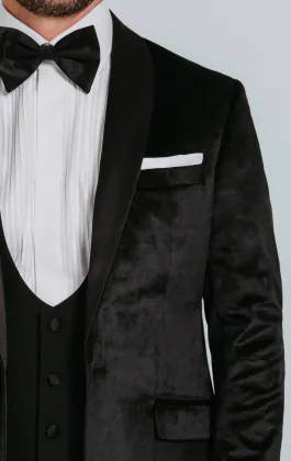 Black Slim Fit Velvet Jacket