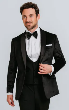Black Slim Fit Velvet Jacket