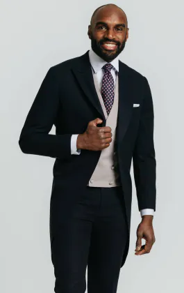 Dobell Navy Herringbone Morning Suit with Matching Trousers