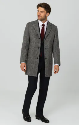Harris Tweed Grey Herringbone Tweed Overcoat