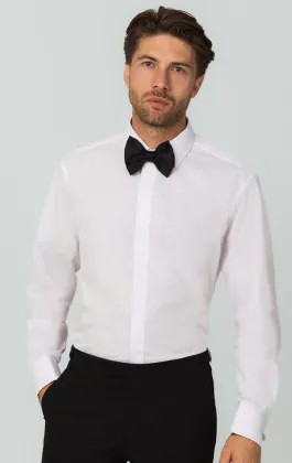Dobell White Slim Fit Tuxedo Shirt with Classic Collar