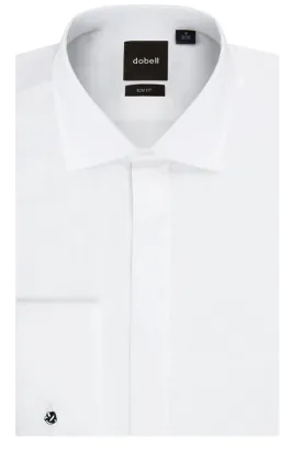 Dobell White Slim Fit Tuxedo Shirt with Classic Collar