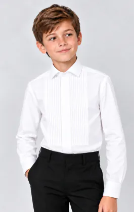 Boys Standard Collar, Pleated Front Tuxedo Shirt