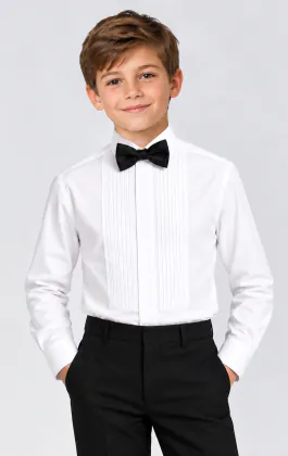 Boys Standard Collar, Pleated Front Tuxedo Shirt