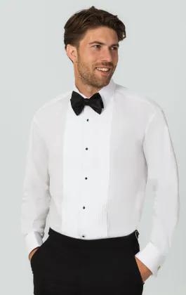100% Cotton, Standard Collar, Stud Button Pleated Front Tuxedo Shirt by Dobell