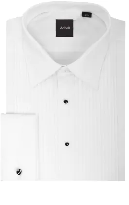 100% Cotton, Standard Collar, Stud Button Pleated Front Tuxedo Shirt by Dobell