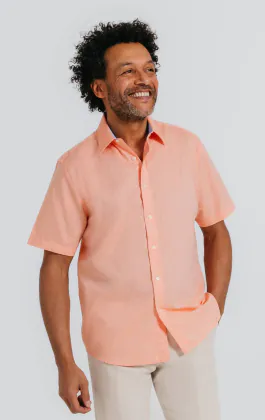 Orange Linen Short Sleeve Shirt