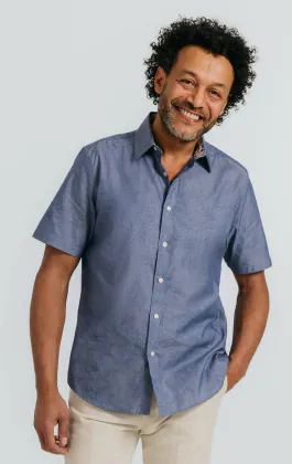 Blue Floral Print Short Sleeved Shirt