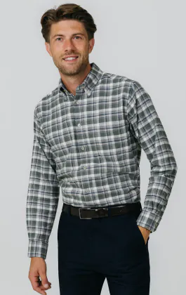 Green and Grey Check Brushed Cotton Shirt