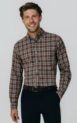 Rust and Grey Check Brushed Cotton Shirt