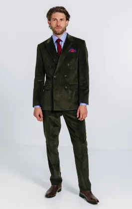 Double Breasted Green Corduroy Suit