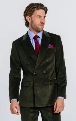 Double Breasted Green Corduroy Suit