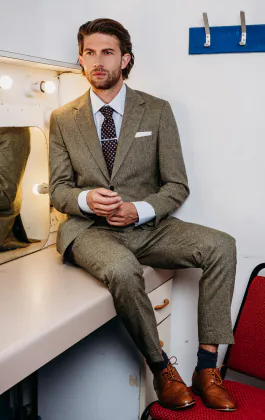 Sage Green Herringbone Tweed Suit
