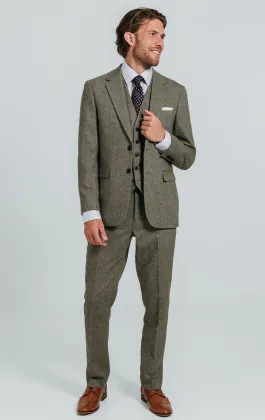 Sage Green Herringbone Tweed 3 Piece Suit